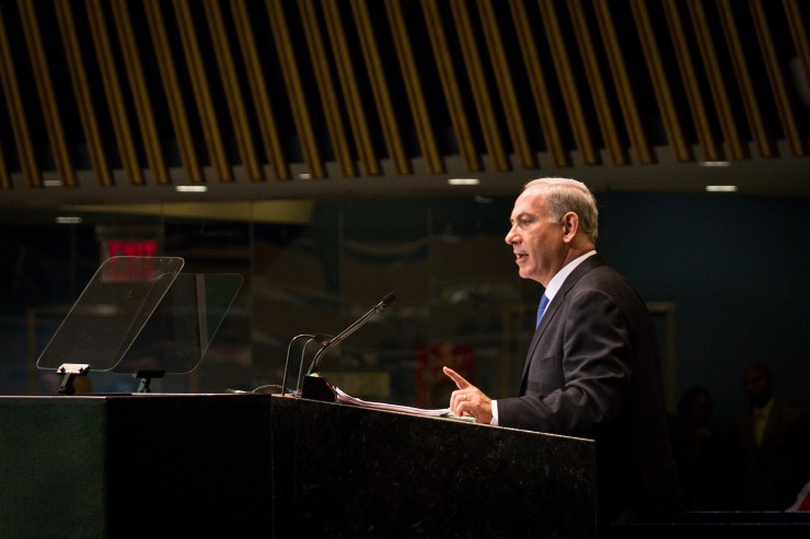 Netanyahu vorig jaar bij de Algemene Veradering van de VN. Photo by UNIC / John Gillespie, Flickr.