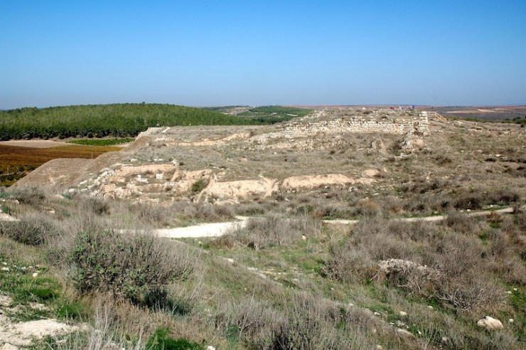 Op de tel met op de achtergrond de overblijfselen van een groot paleis.