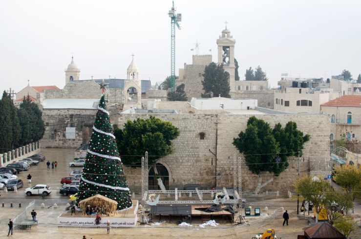 Christmas tree in front of the Church of Nativity Bethlehem