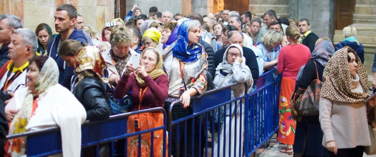Pilgrims visiting the renovated tomb in  Holy Sepulcher