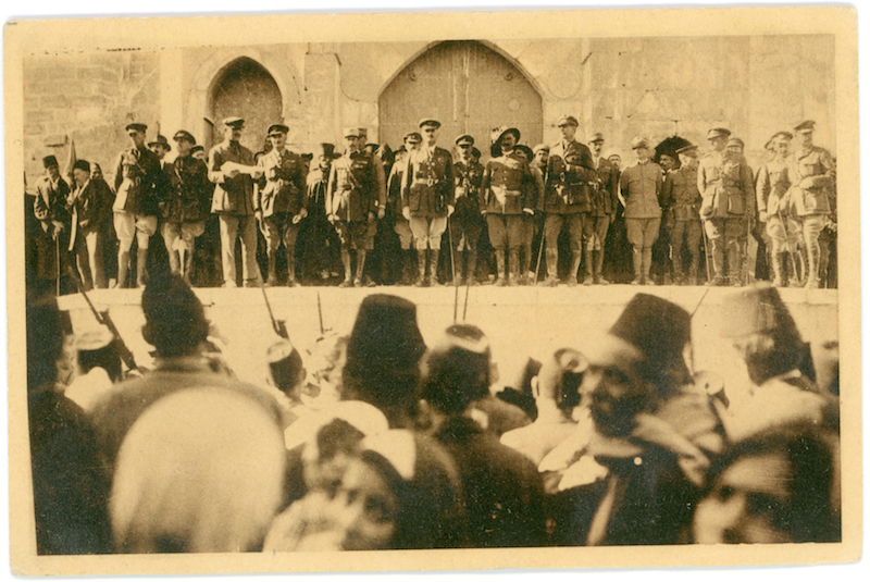 Original postcard showing General Allenby_s proclamation to the inhabitants. Postcard. Courtesy of Tower o f David Museum Archives.sm